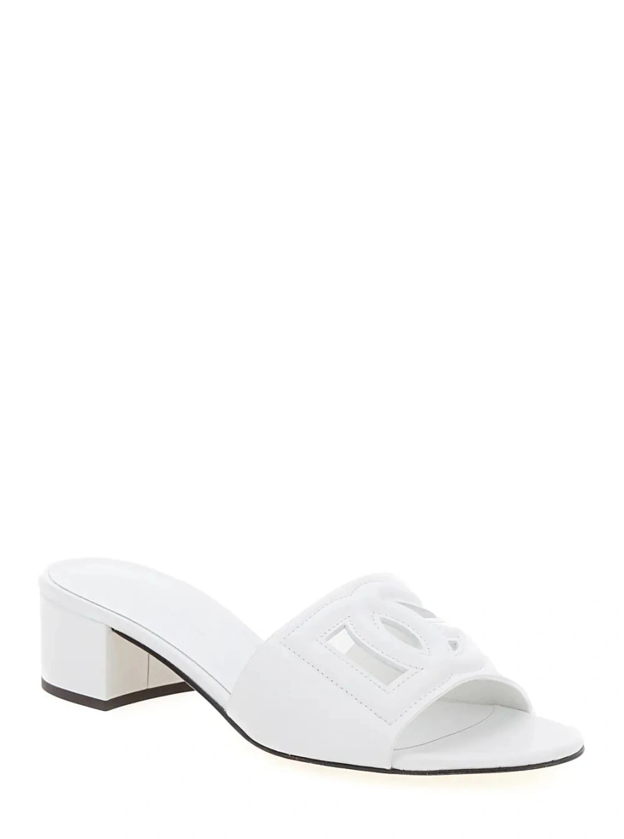 Sandale cu toc Dolce &amp; Gabbana albe din piele - Img 2