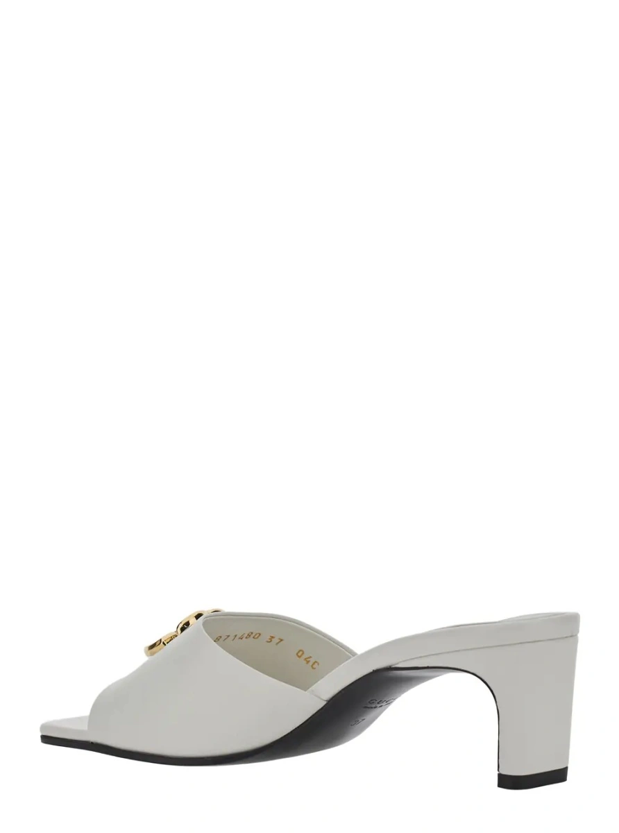 Sandale cu toc Gucci albe din piele - Img 3