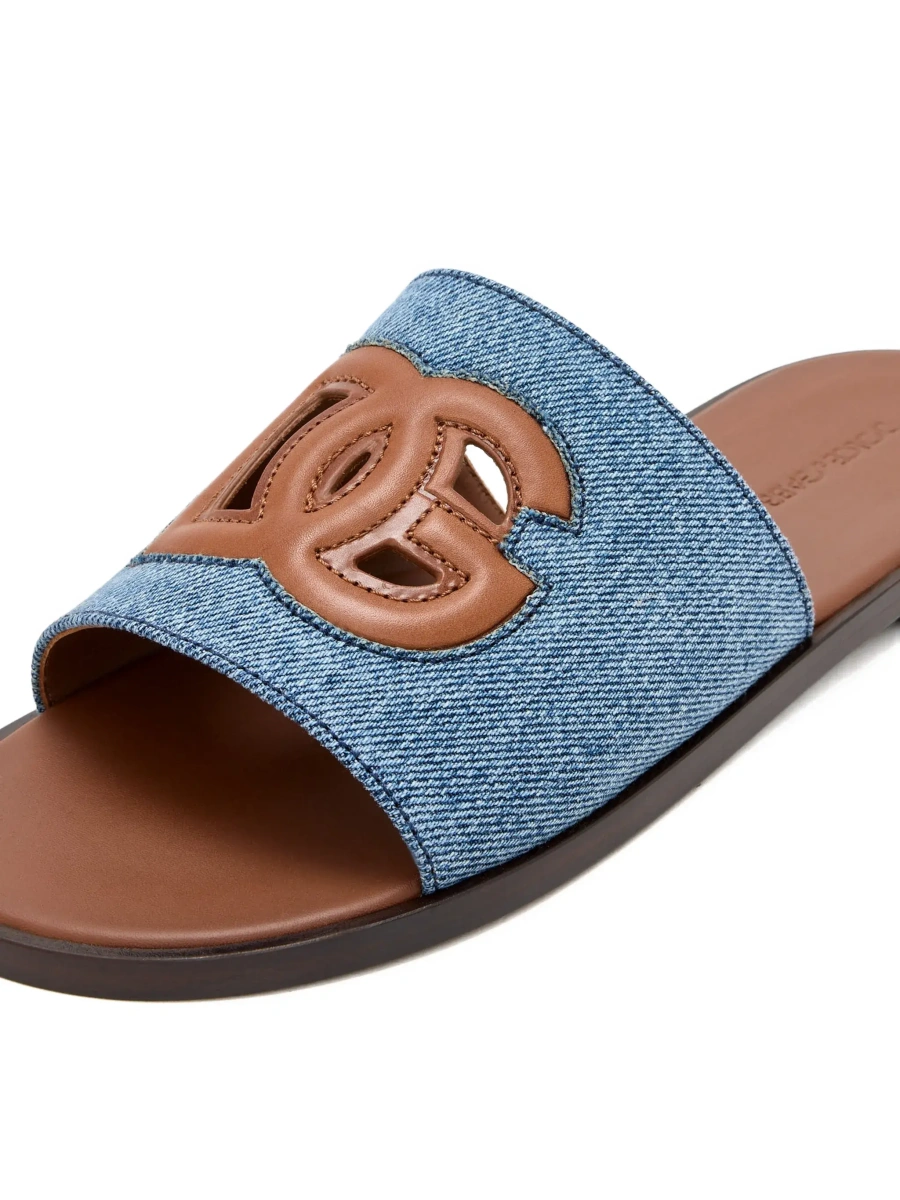 Sandale Dolce &amp; Gabbana maro din piele si denim - Img 7