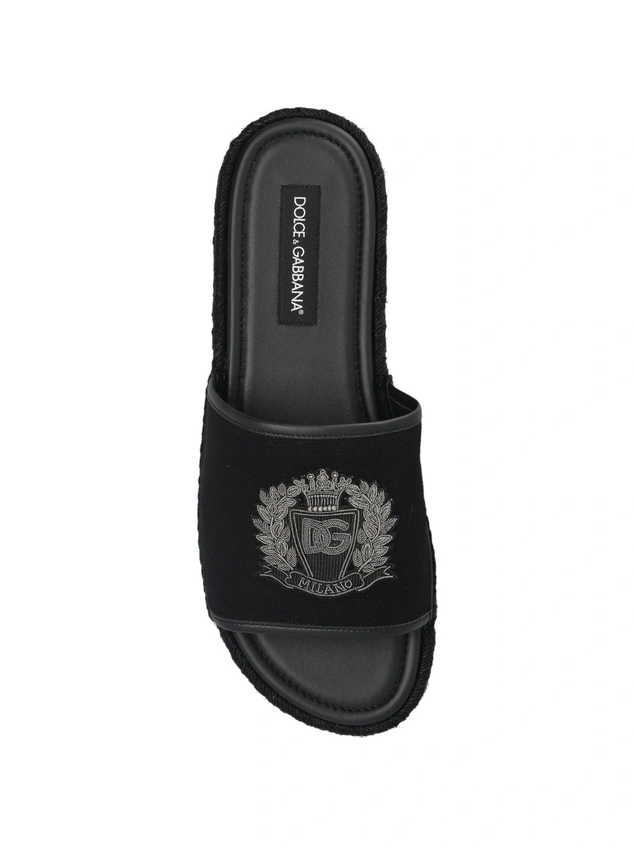 Sandale Dolce &amp; Gabbana negre din piele si bumbac - Img 3