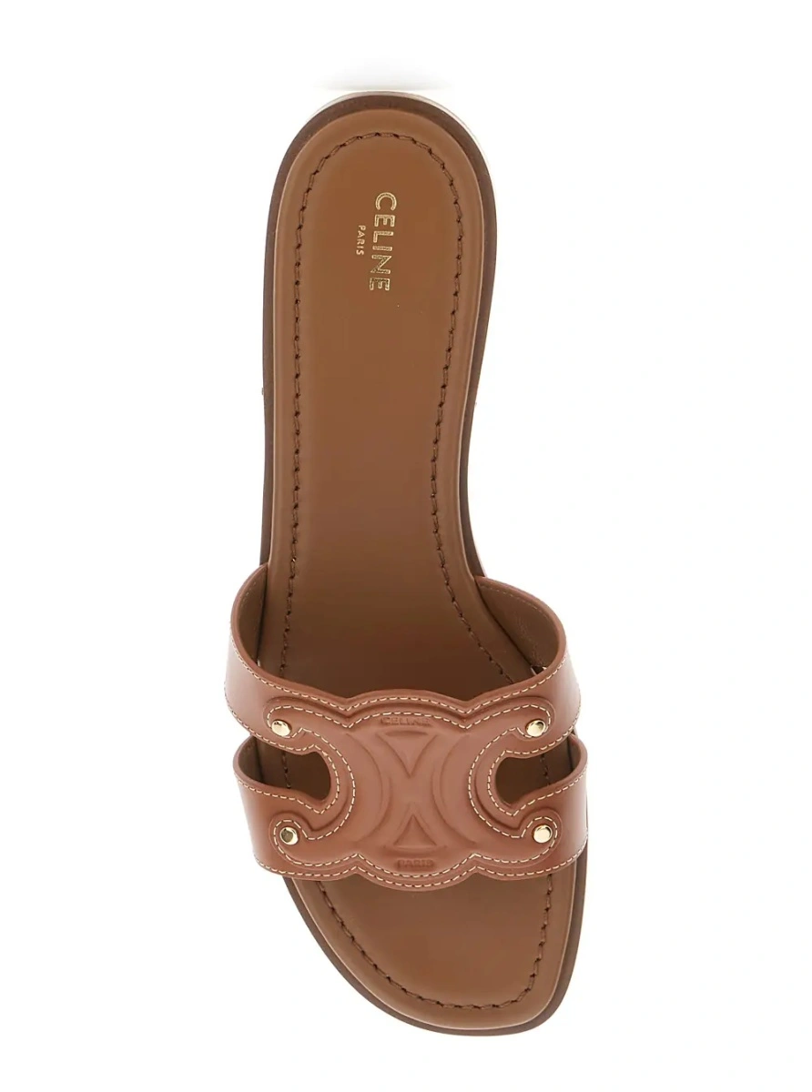 Sandale Round Toe Sandals with Triomphe Patch on the Front in Brown Leather for Women - Img 3