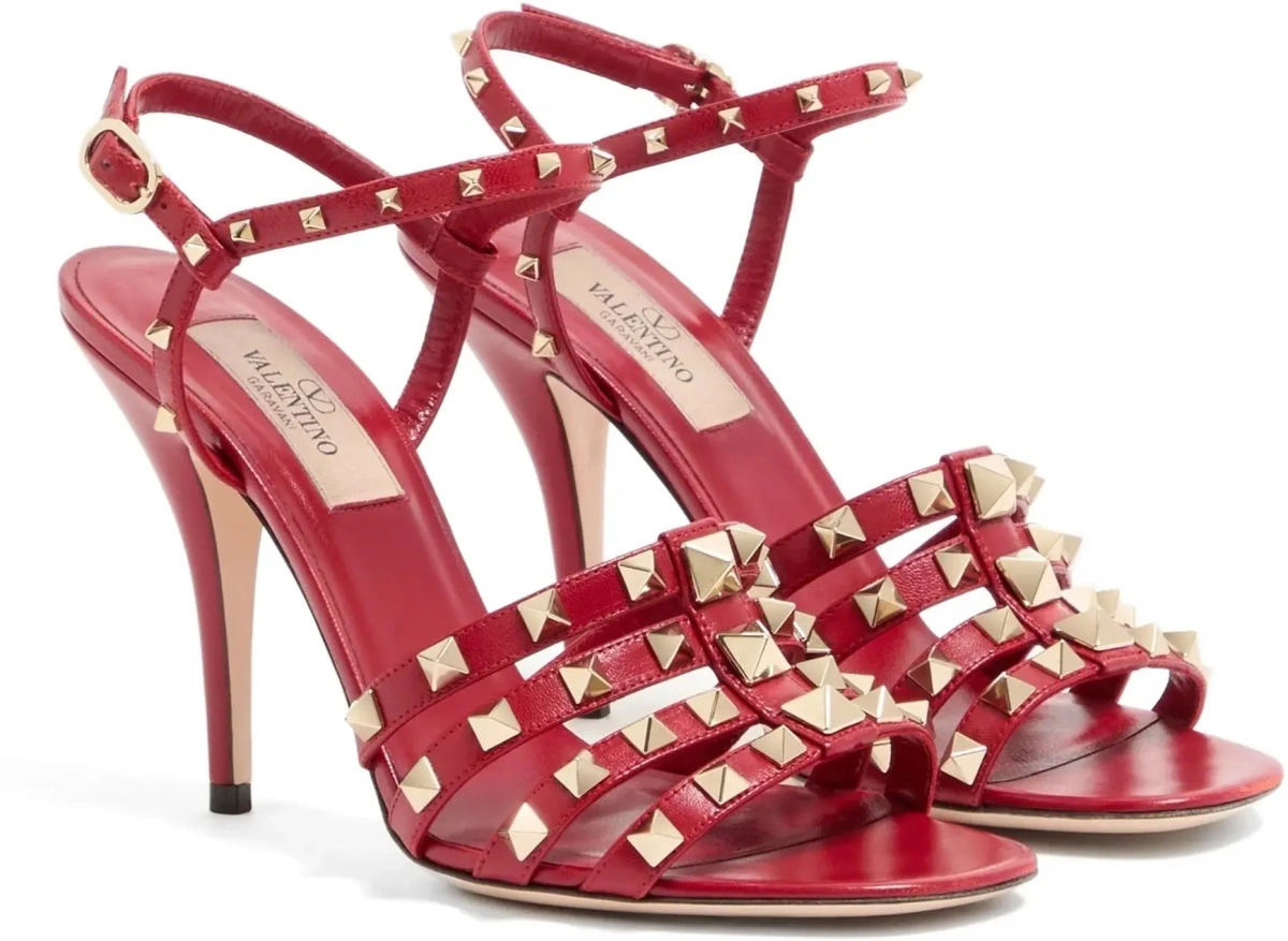 Sandale Valentino Garavani 'Rockstud' rosii din piele - Img 4