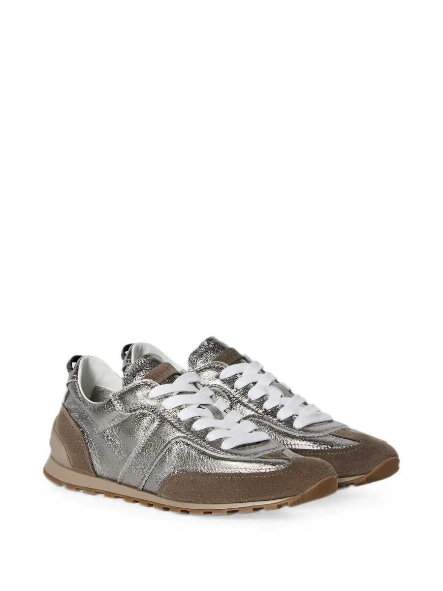 Sneakers Brunello Cucinelli gri din piele intoarsa si piele - Img 5