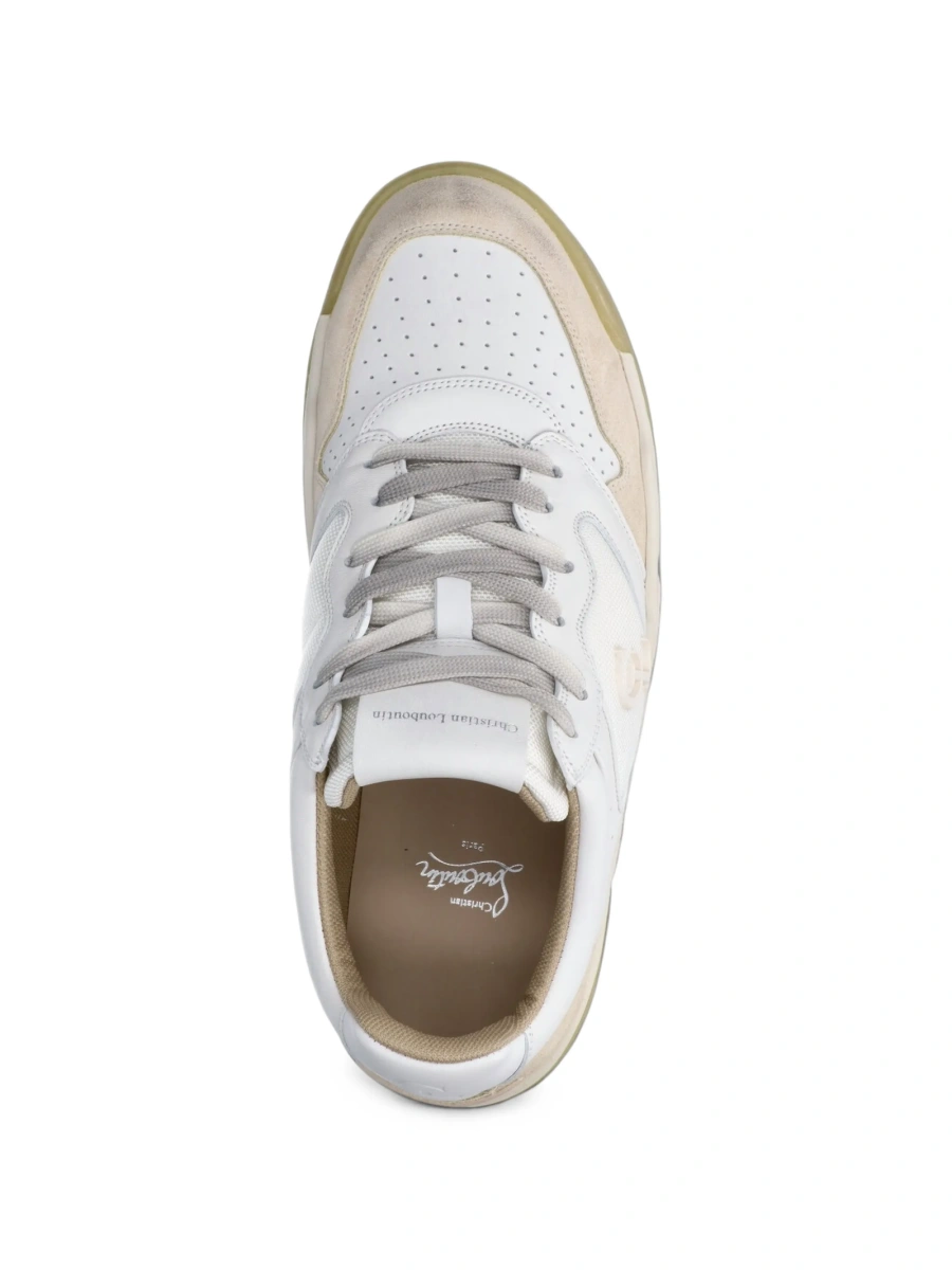 Sneakers Christian Louboutin albi din poliamida si piele - Img 4