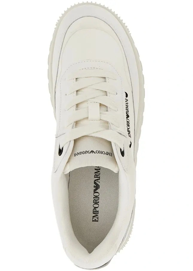 Sneakers Emporio Armani albi din piele cu logo lateral - Img 4