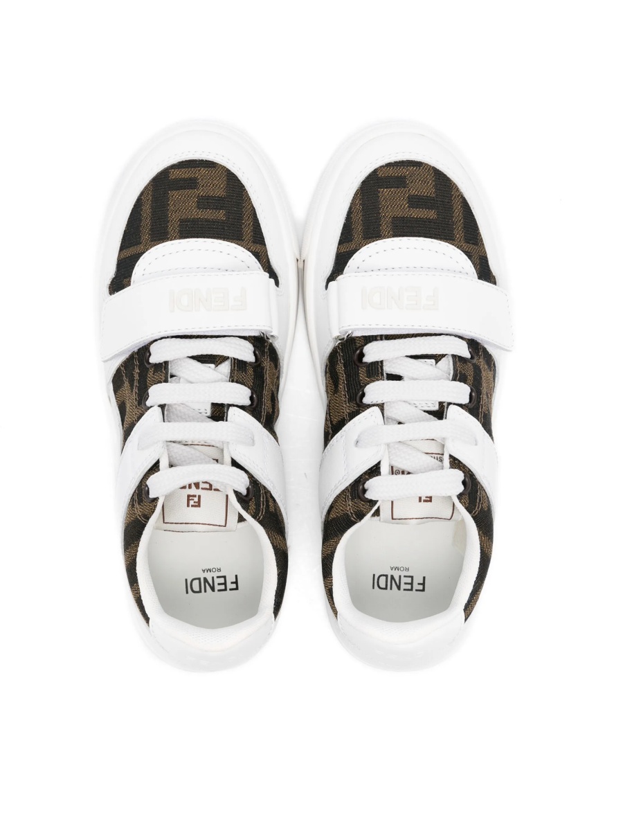 Sneakers Fendi albi din piele si material textil - Img 3