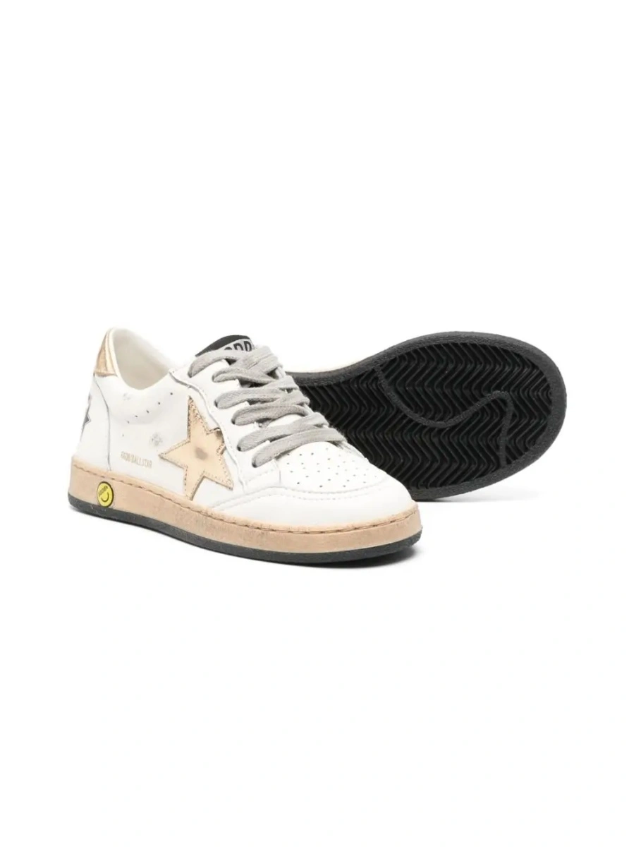Sneakers GOLDEN GOOSE KIDS albi din piele 'Ballstar' - Img 2
