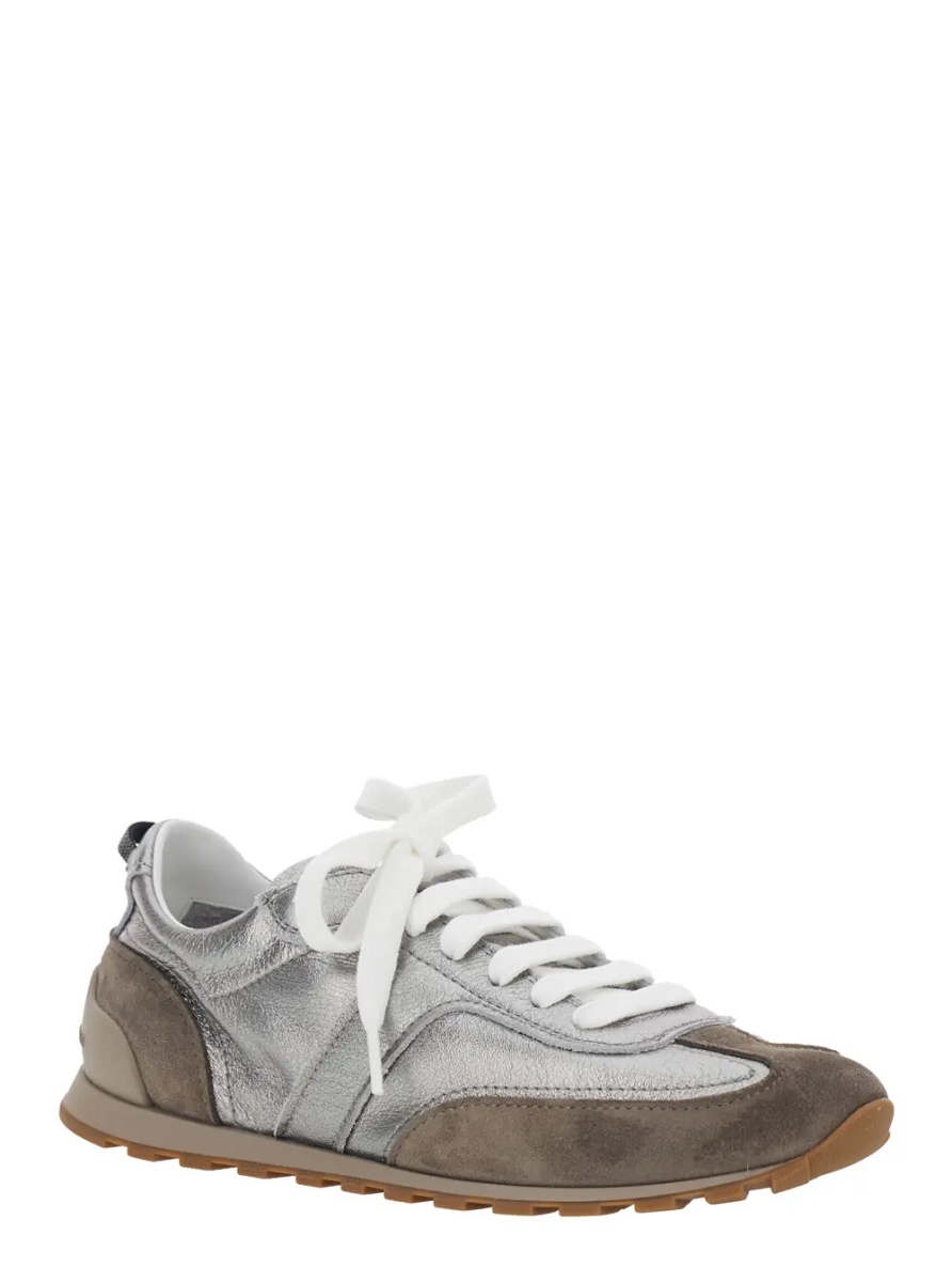 Sneakers Gray Low Top Sneakers with logo lettering on tongue and heel and metallic effect in suede and leather for women - Img 2
