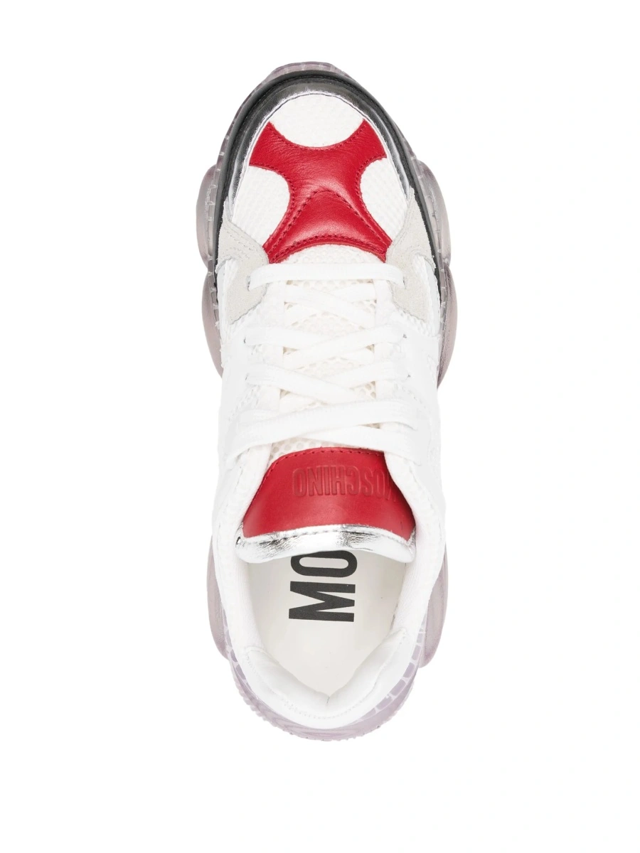Sneakers Moschino albi din material textil si poliuretan - Img 4