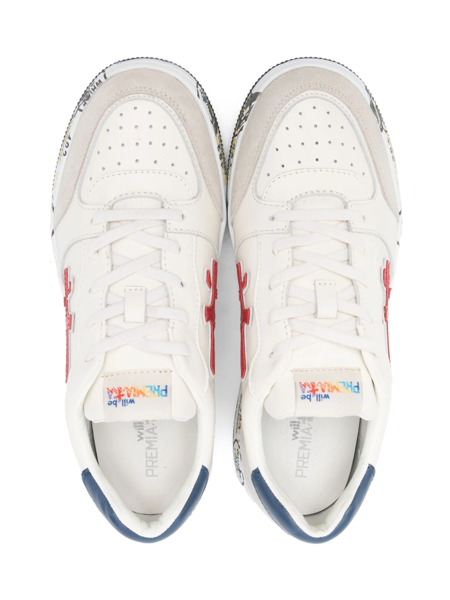 Sneakers Premiata albi din piele intoarsa si piele - Img 3