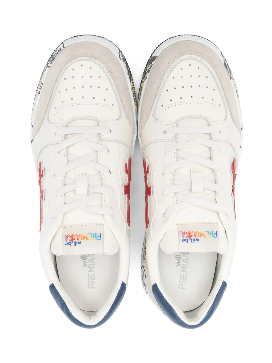 Sneakers Premiata albi din piele intoarsa si piele - Img 3