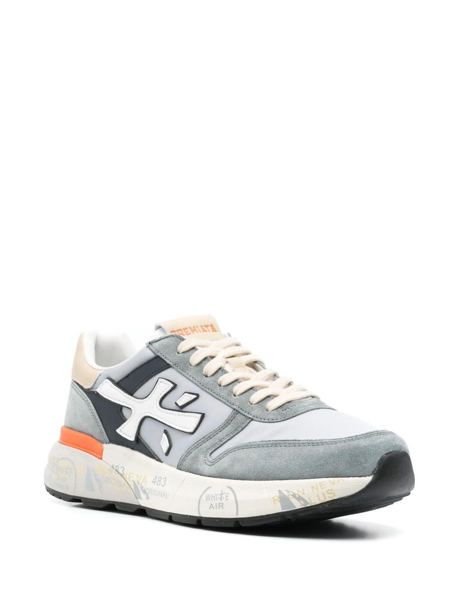 Sneakers Premiata gri din piele si material textil - Img 2