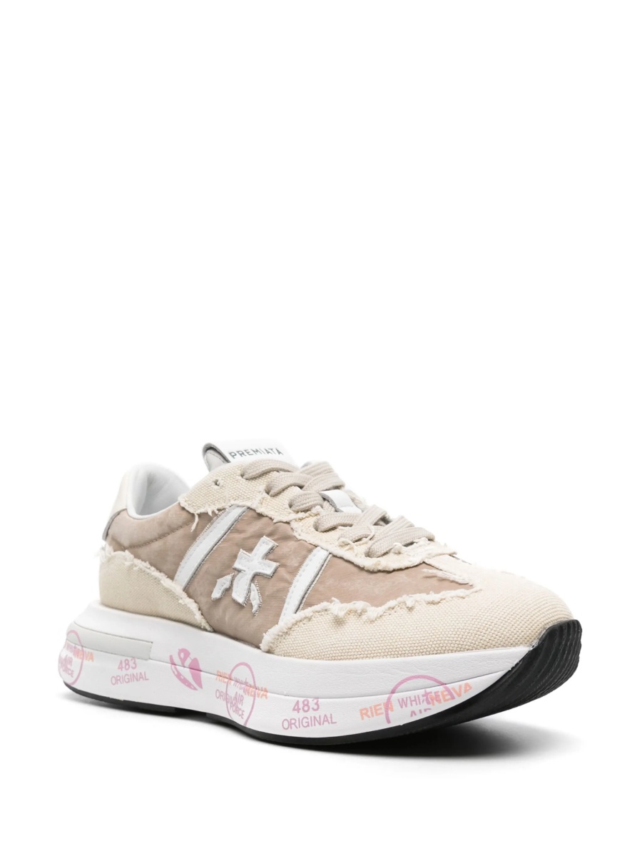 Sneakers Premiata neutri din piele si bumbac - Img 2