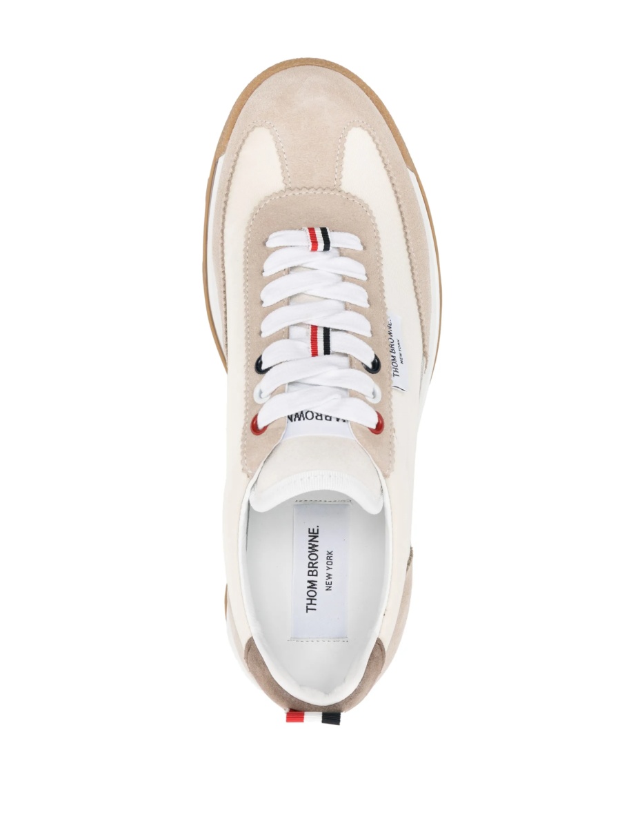 Sneakers Thom Browne tech runner neutri din material textil si piele intoarsa - Img 4