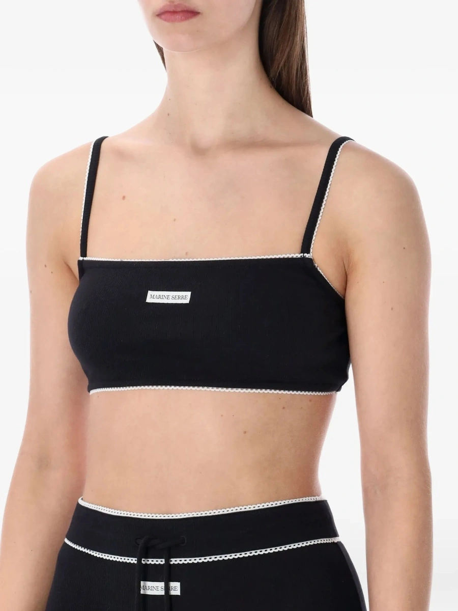 Sutiene Black Sports Bra with Square Neckline and Logo Patch on the Front in Stretch Cotton for Women - Img 5