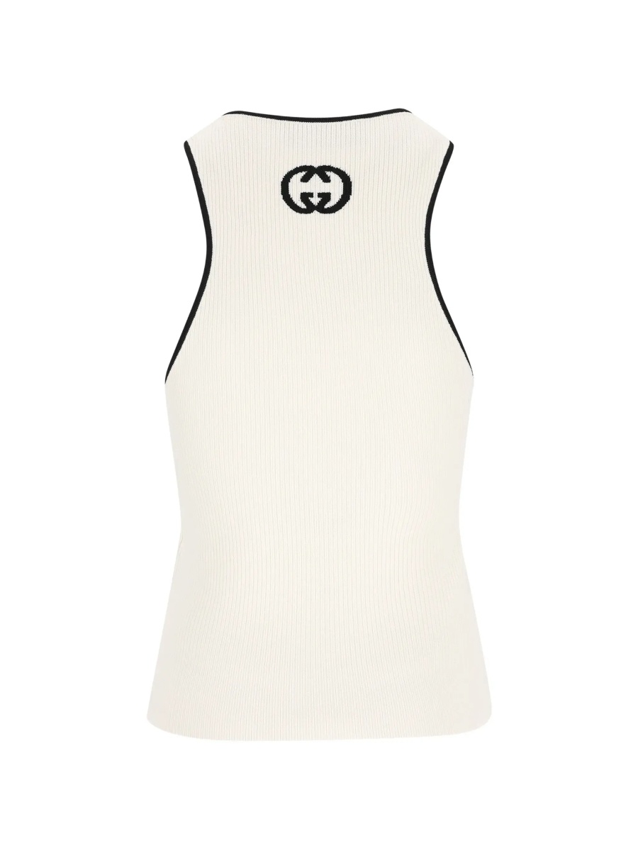 Topuri White Sleeveless Top with GG Embroidery on the Rear and Ribbed Knit in Viscose Blend Woman - Img 4