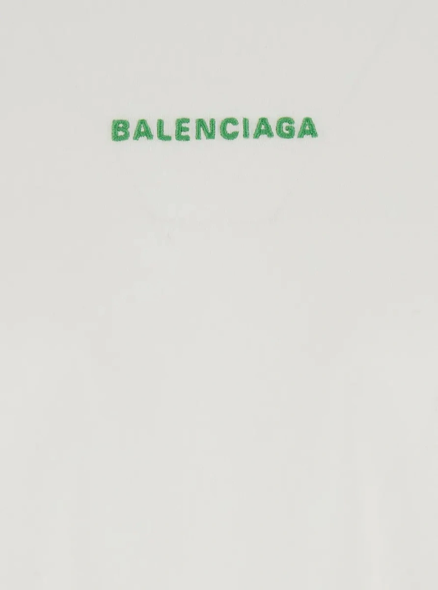 Tricou Balenciaga alb din bumbac cu logo imprimat fata-verso - Img 3