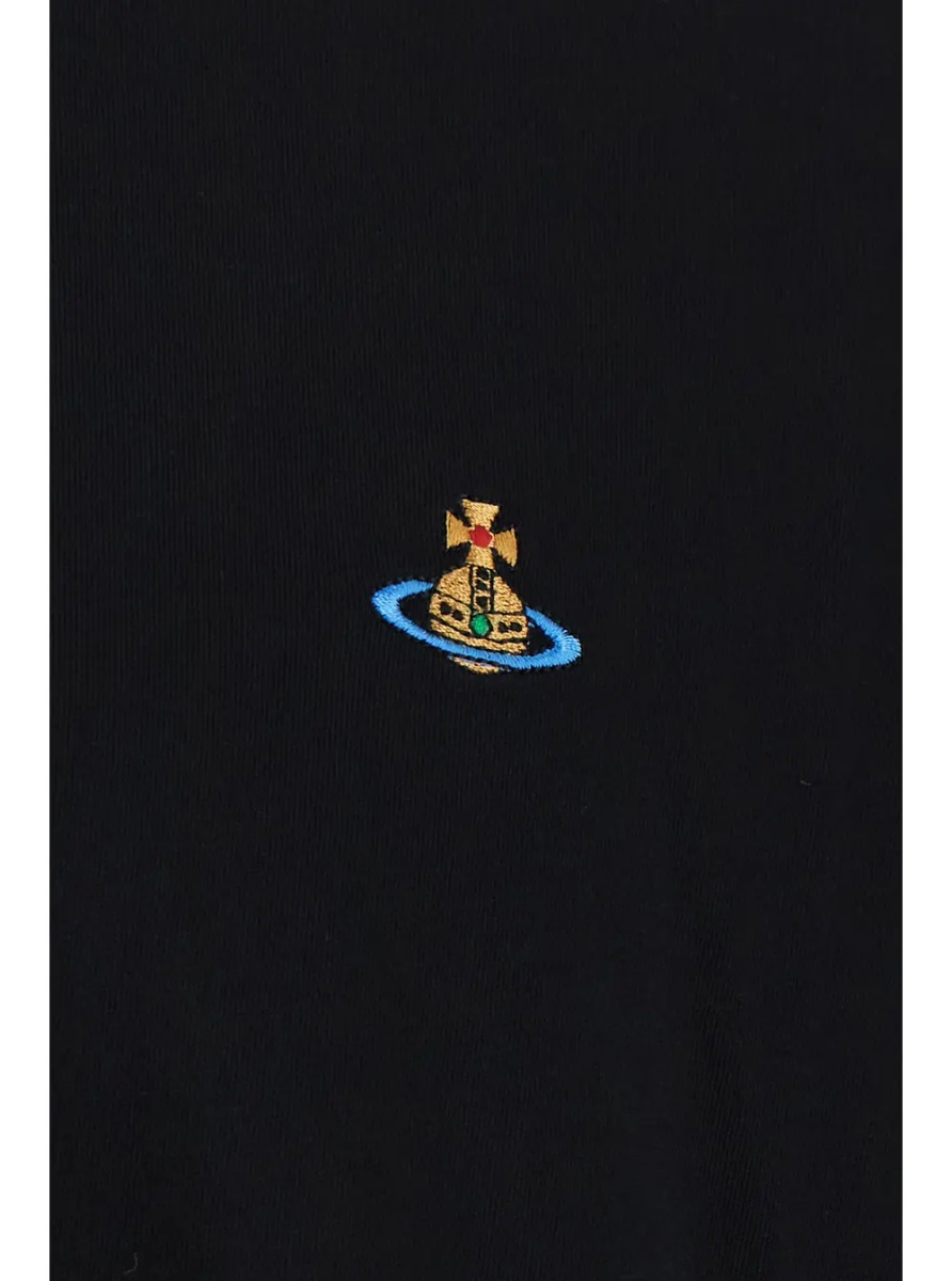 Tricou Black Crew Neck T-Shirt with Orb Embroidery on the Front in Cotton for Men - Img 3
