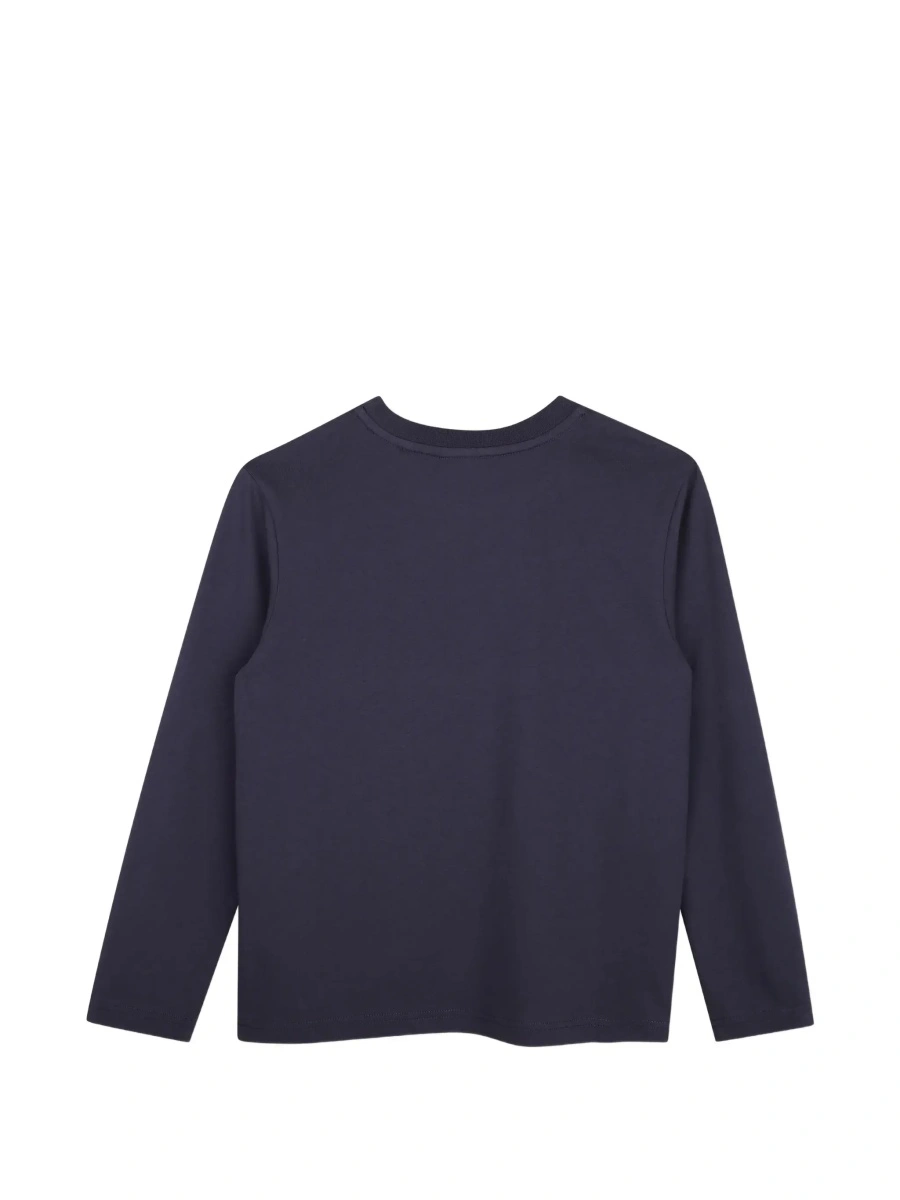 Tricou Blue Long sleeve T-shirt with logo lettering on the front in cotton Boy - Img 4