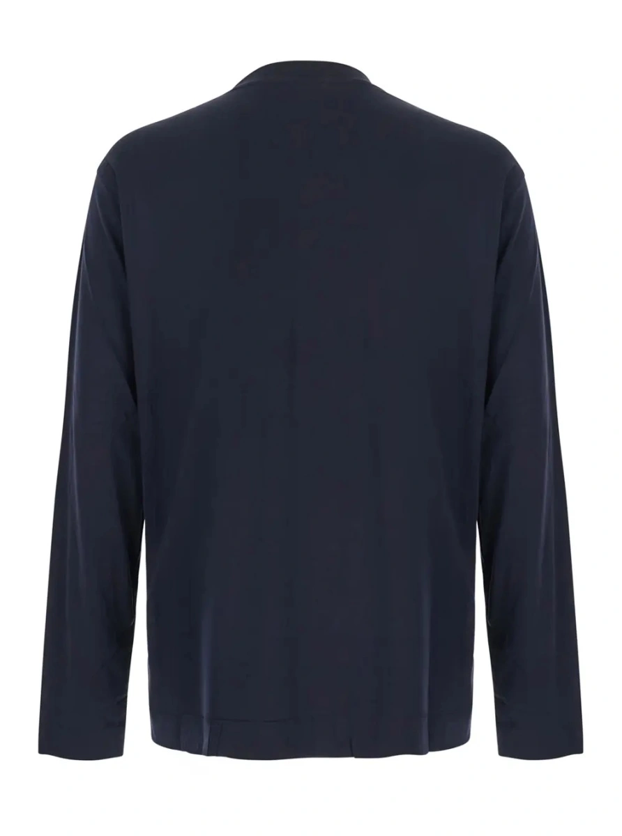 Tricou blue Long Sleeve T-shirt with logo on the collar in modal for men - Img 2