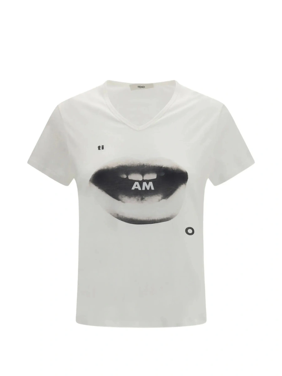 Tricou Fendi alb din bumbac 'TI AMO' - Img 6