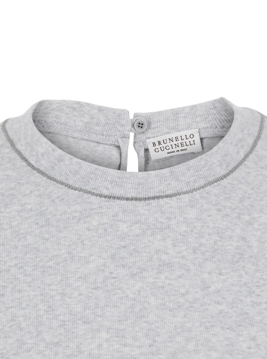Tricou Gray Crew Neck T-Shirt with Three-Quarter Sleeves and Monil Detail on the Neck in Cotton for Women - Img 3