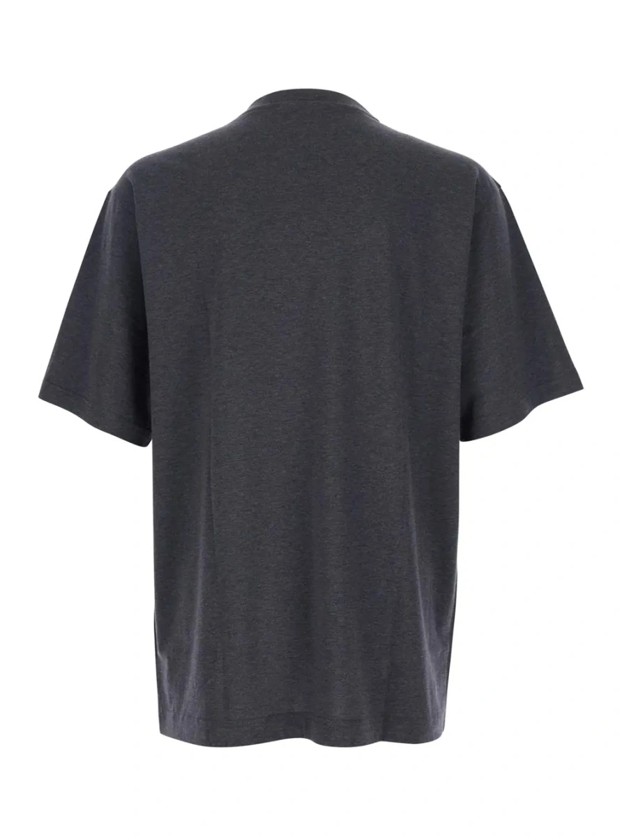 Tricou Grey Crewneck T-Shirt with Logo Print on the Front in Cotton Man - Img 2