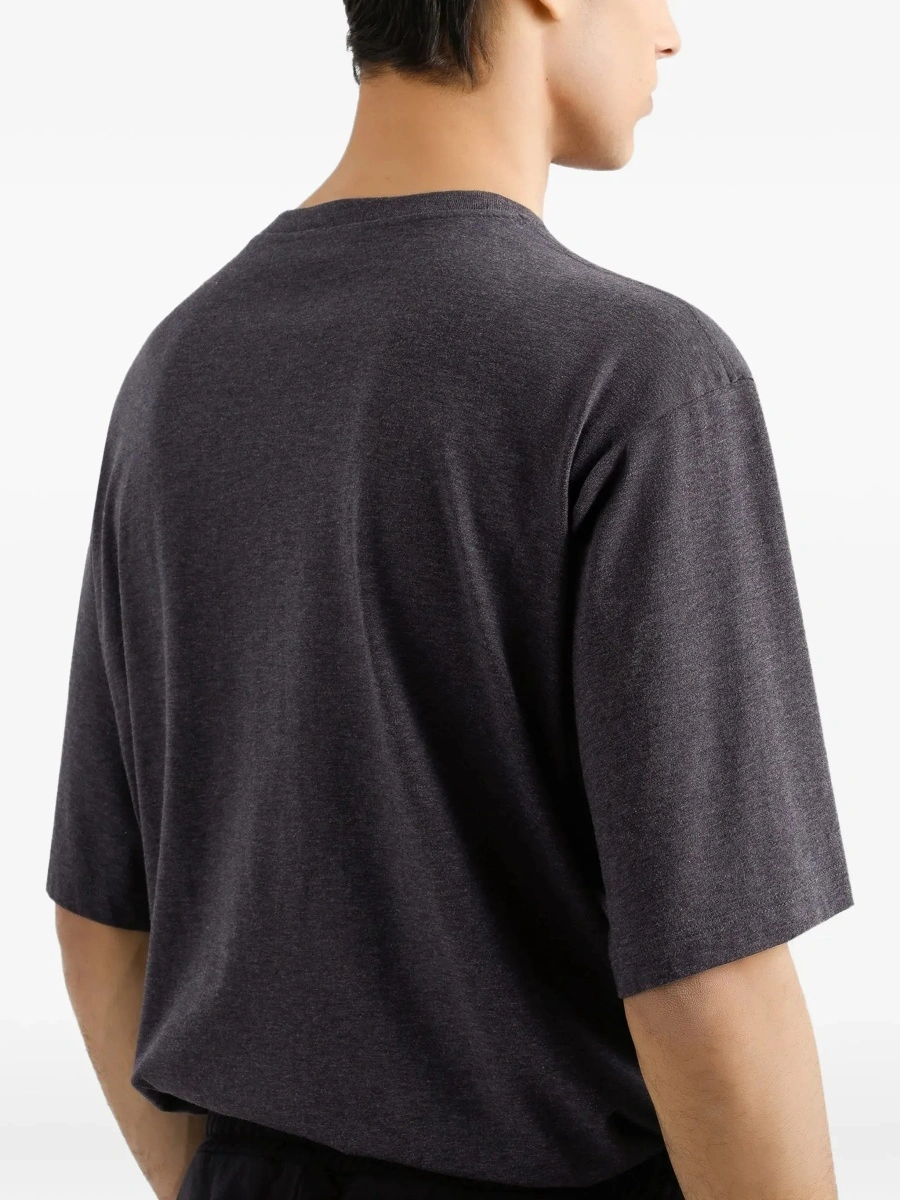 Tricou Grey Crewneck T-Shirt with Logo Print on the Front in Cotton Man - Img 6