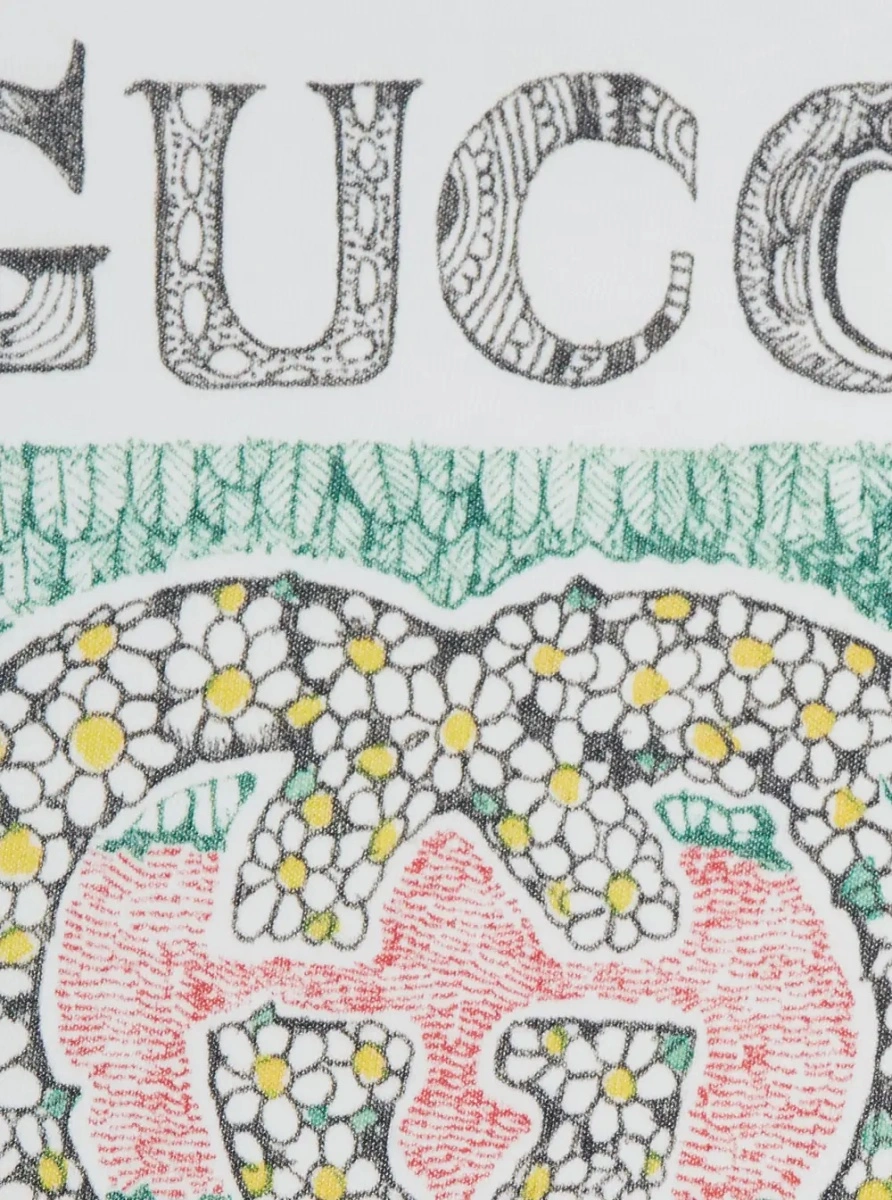 Tricou Gucci alb din bumbac cu logo maxi imprimat pe piept - Img 3