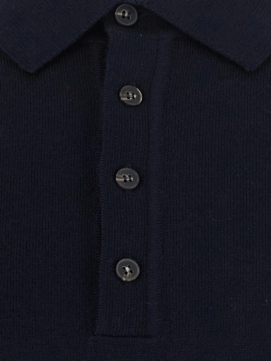 Tricou Polo blue Polo Shirt with four-button closure in merino wool for men - Img 5