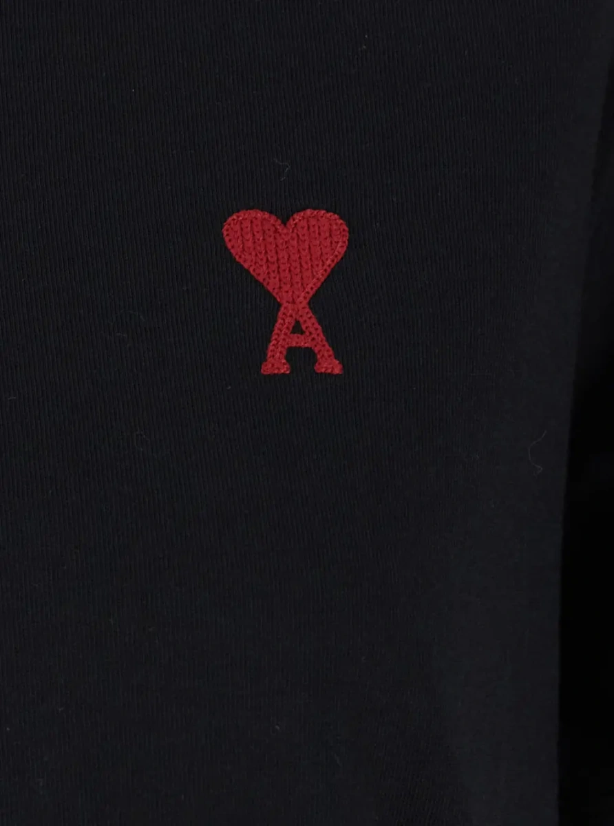 Tricou T-Shirt with Ami De Coeur Embroidery on the Front in Black Cotton for Women - Img 3