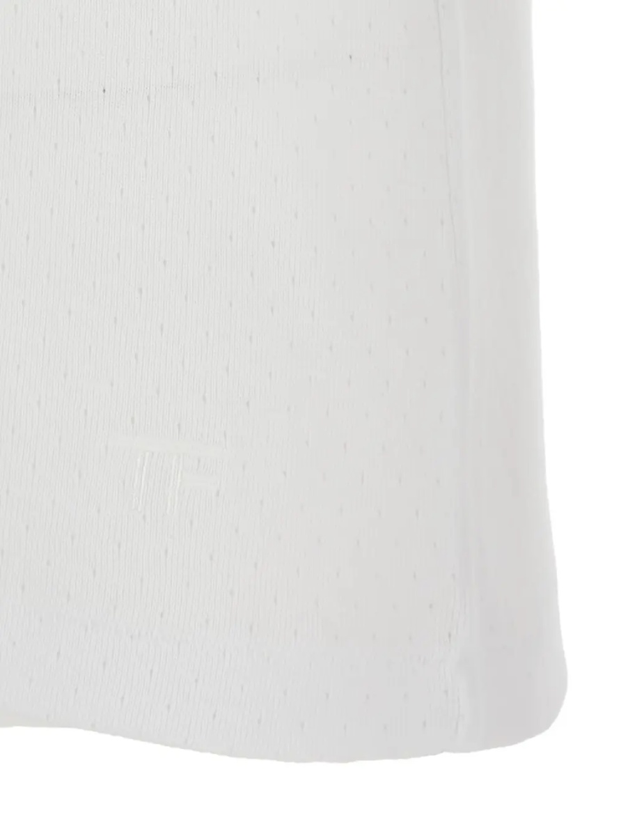 Tricou White Crew Neck T-Shirt with Logo Embroidery on the Front and Perforated Design in Cotton for Men - Img 3