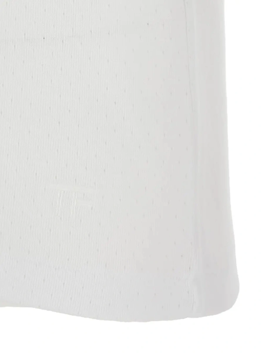 Tricou White Crew Neck T-Shirt with Logo Embroidery on the Front and Perforated Design in Cotton for Men - Img 3