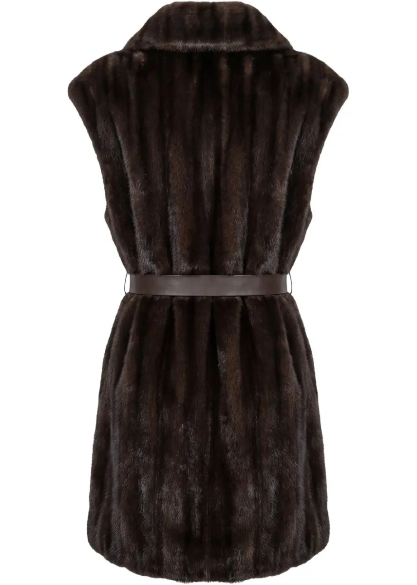 Vesta Faux fur gilet with waist belt - Img 2