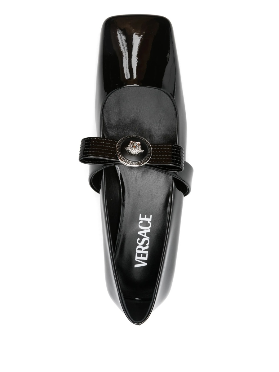 Balerini Versace Gianni Ribbon negri din piele - Img 4