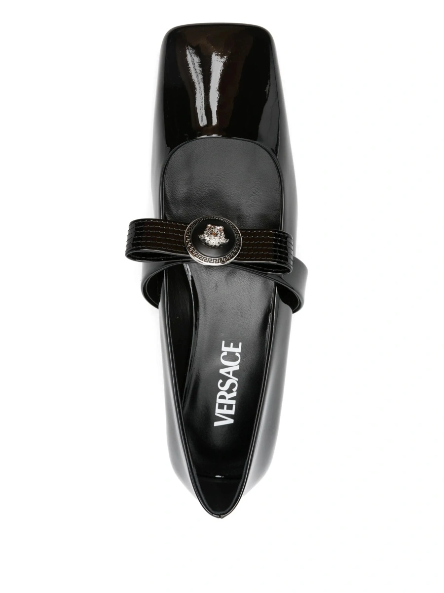 Balerini Versace Gianni Ribbon negri din piele - Img 4