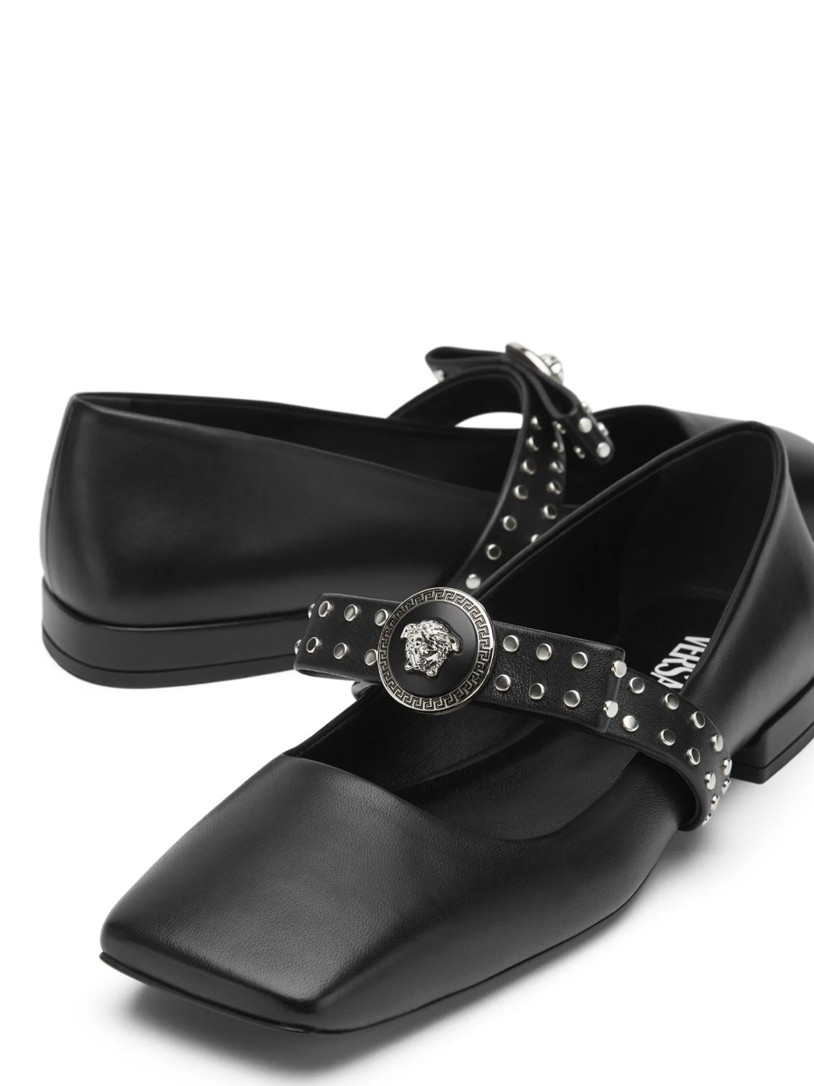 Balerini Versace Gianni Ribbon negri din piele - Img 4