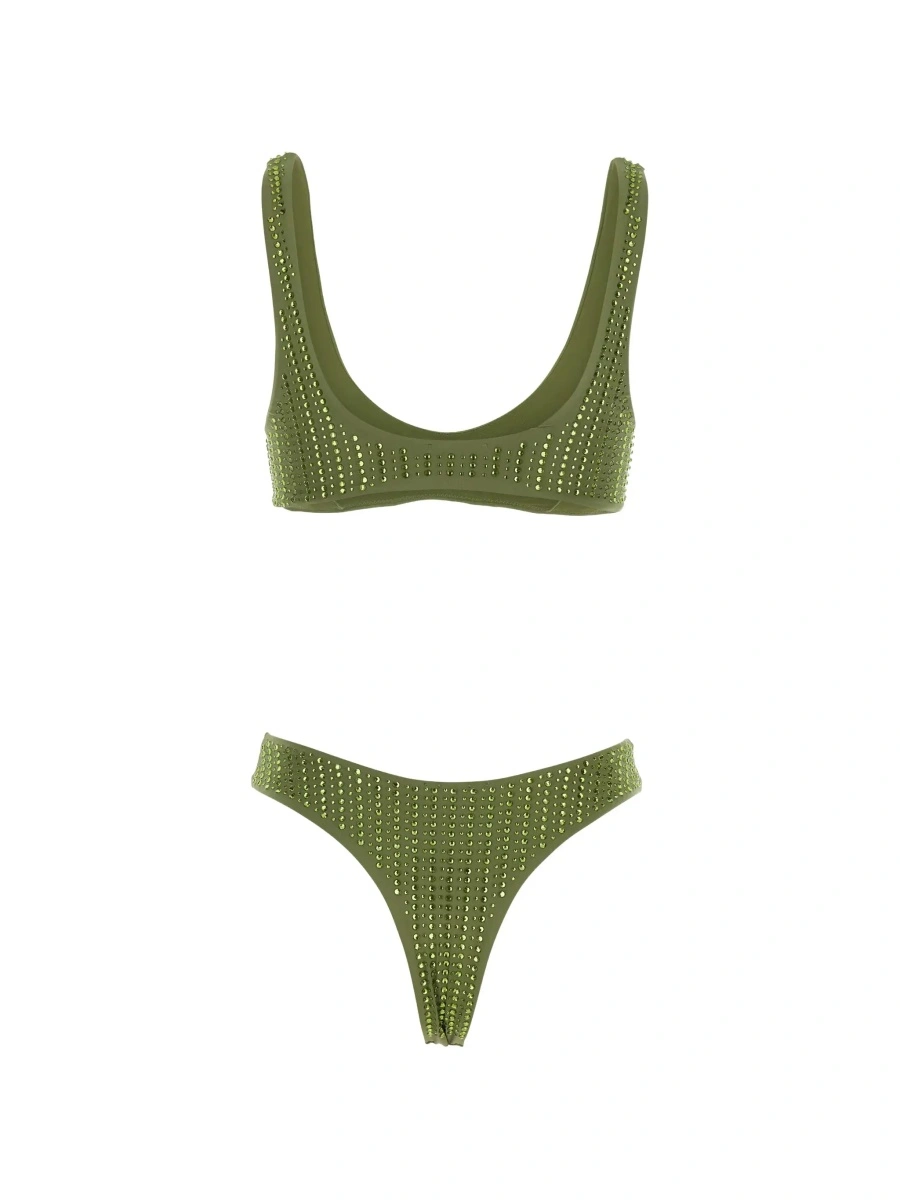 Bikini High-Cut 'Green' Bikini with Brazilian Cut Brief and All-Over Sequin Stripe Decoration in Stretch Tech Fabric for Women - Img 4