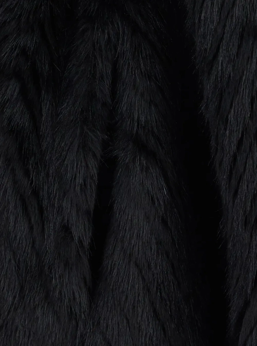 Blanuri Black shearling jacket with front belt in eco fur for women - Img 3