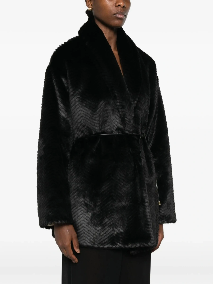 Blanuri Black shearling jacket with front belt in eco fur for women - Img 5