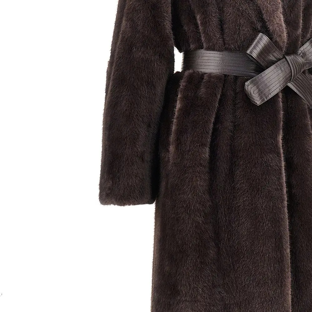 Blanuri Faux fur long coat with belt - Img 2