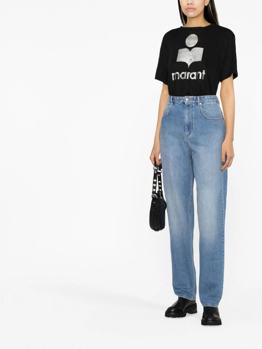 Blugi boyfriend ISABEL MARANT ETOILE albastri din bumbac - Img 2