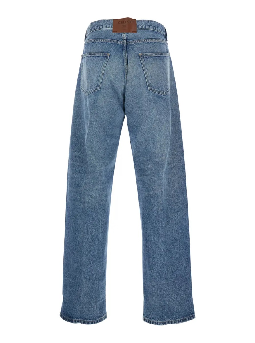 Blugi Boyfriend Jeans with Five-Pocket Design and Logo Patch on the Back in Blue Denim for Men - Img 2