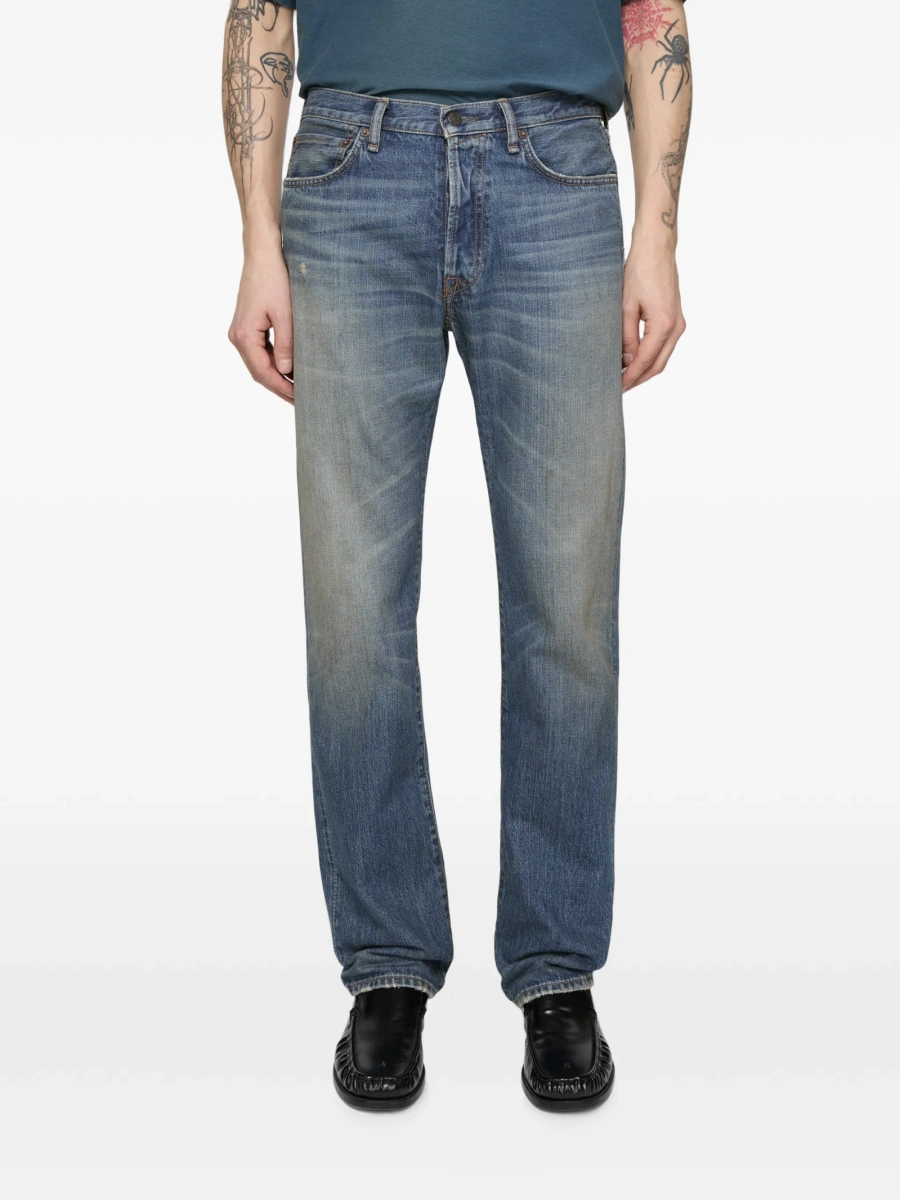 Blugi drepti Acne Studios albastri din bumbac organic - Img 3