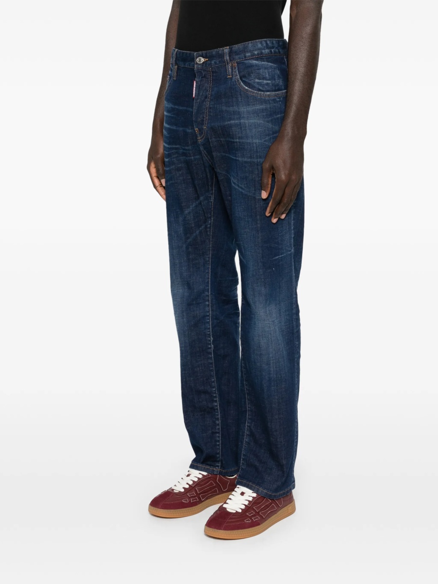 Blugi drepti DSQUARED2 albastri din piele si bumbac - Img 3