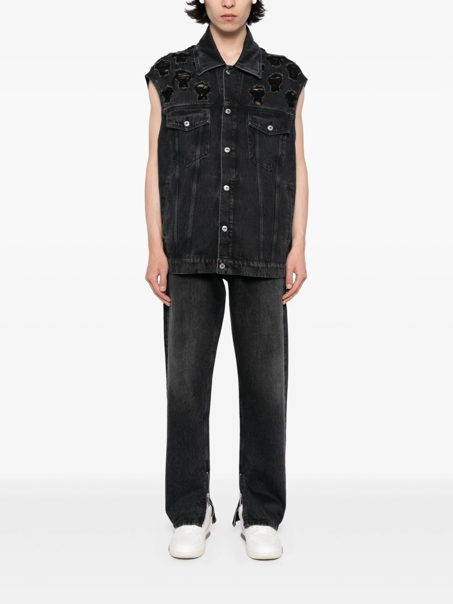 Blugi drepti Off-White negri din bumbac - Img 2