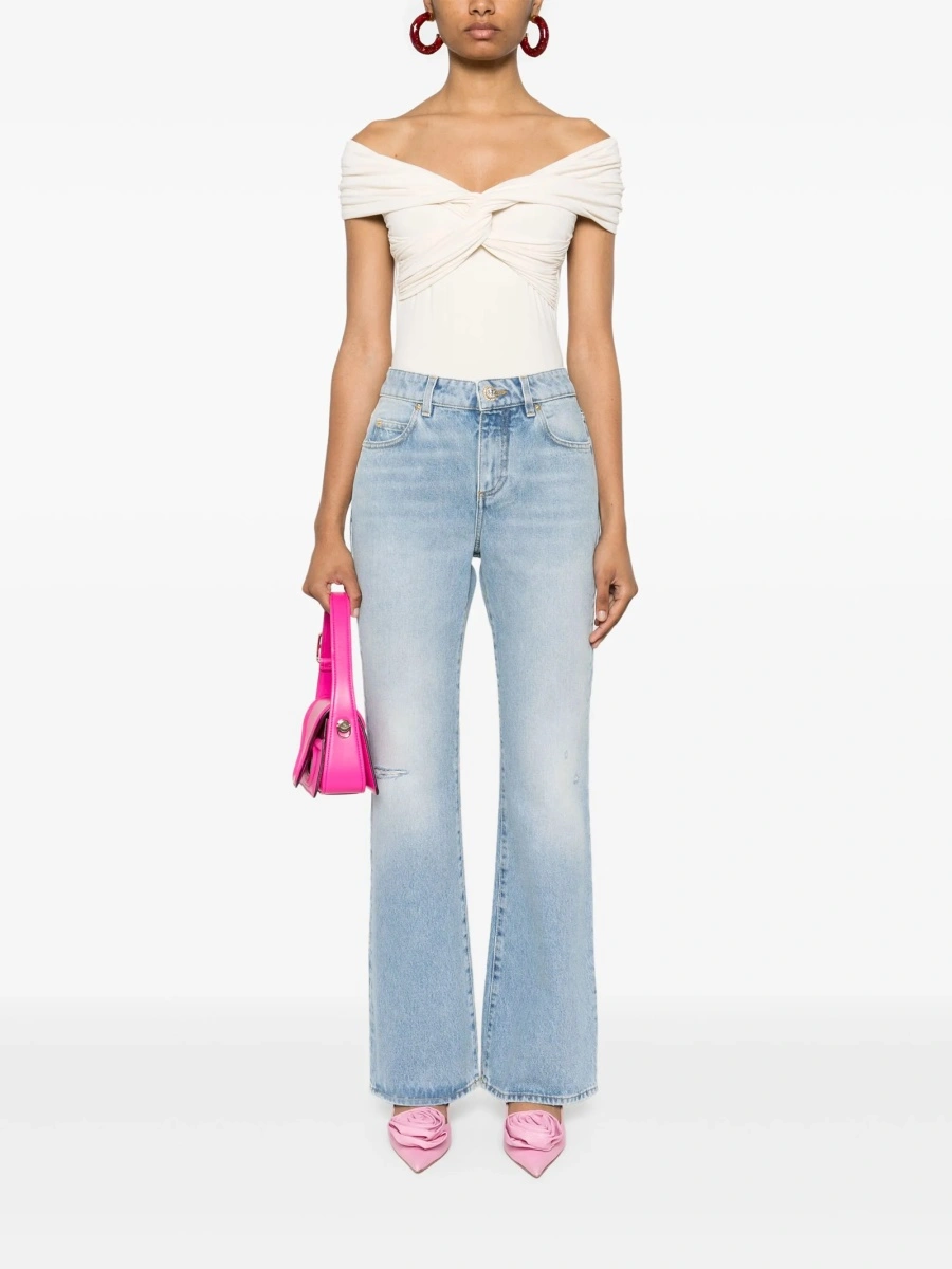 Blugi evazati Balmain albastri din bumbac - Img 2