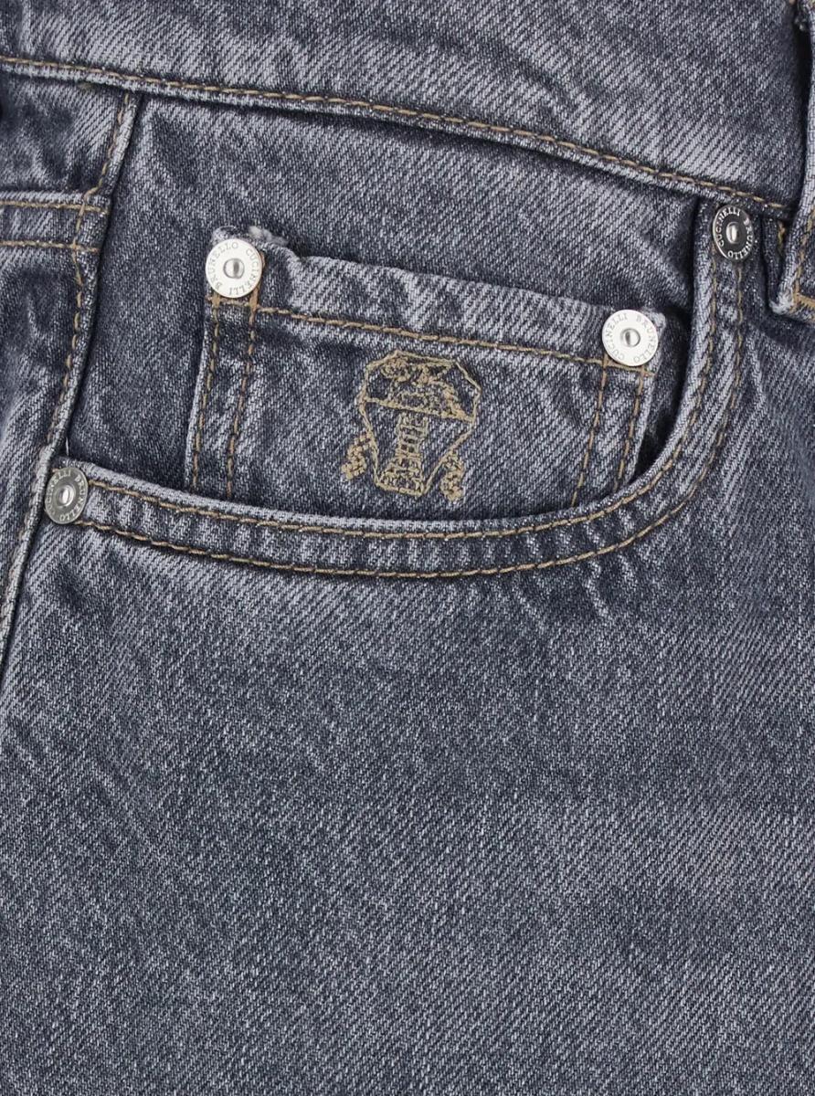 Blugi Grey jeans with cuffs and logo patch on the back in denim for men - Img 3