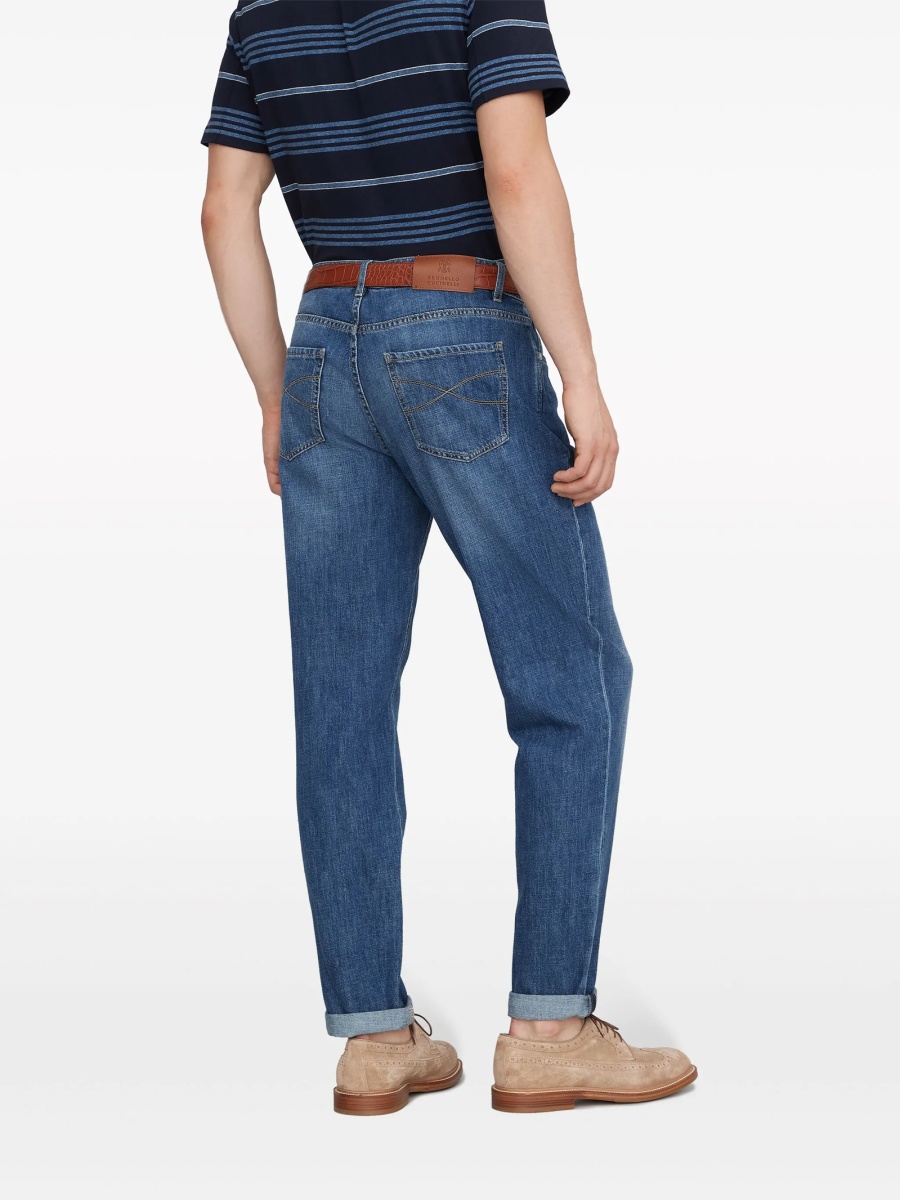 Blugi slim fit Brunello Cucinelli albastri - Img 4