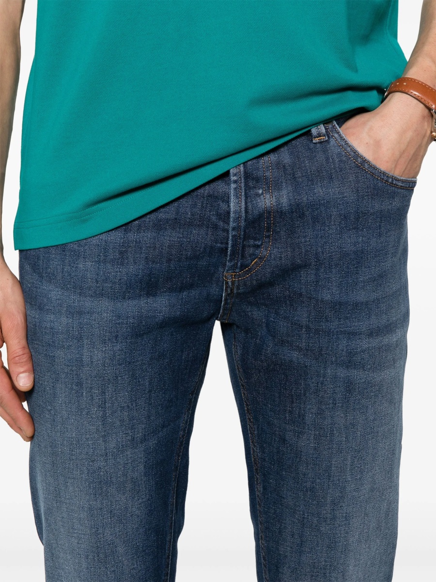 Blugi slim fit Dondup albastri din bumbac si elastan - Img 5